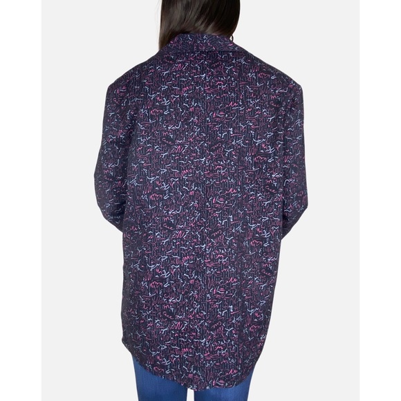 CUE Vintage 1980's Retro Black Pink Print Boxy Cotton Blazer Jacket Size 14 - Picture 2 of 6